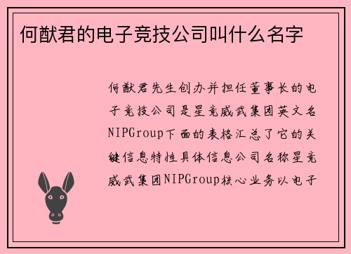 何猷君的电子竞技公司叫什么名字